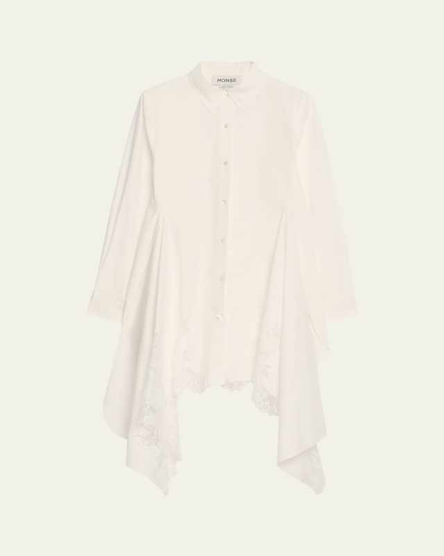 Lace Cascade Front Cotton Poplin Shirt